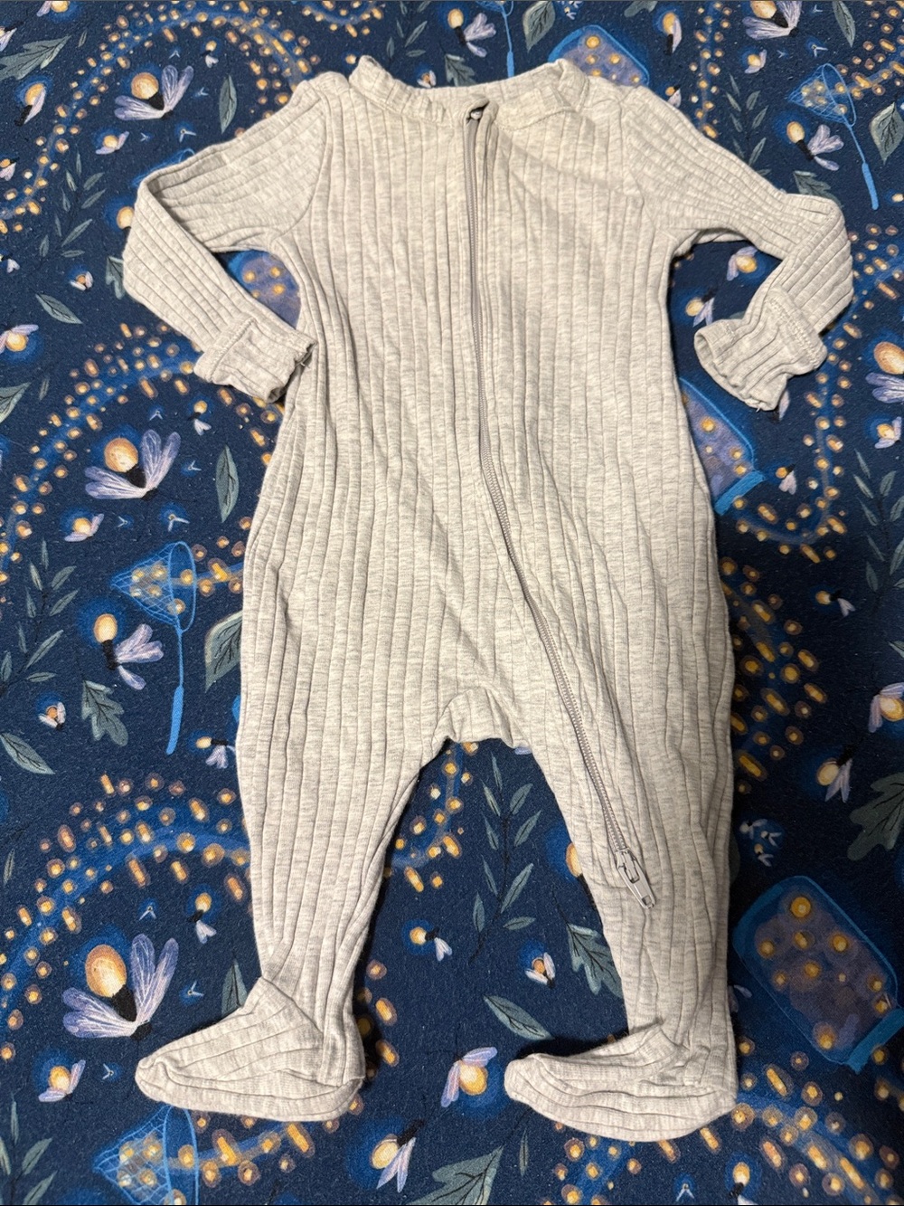 Old Navy Light Gray Ribbed Footed One-Piece Pajamas